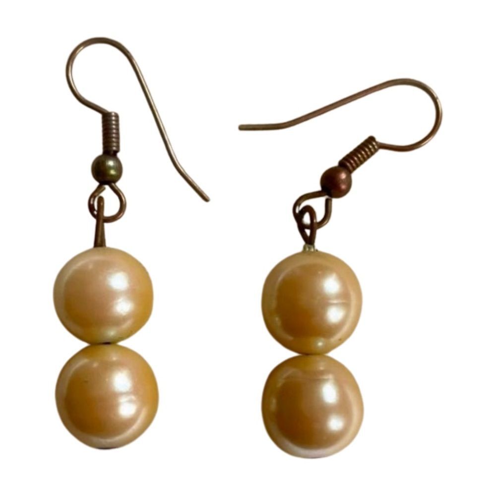 Vintage Pearl Drop Earrings Gold Tone Dangle | Classic Bridal Wedding